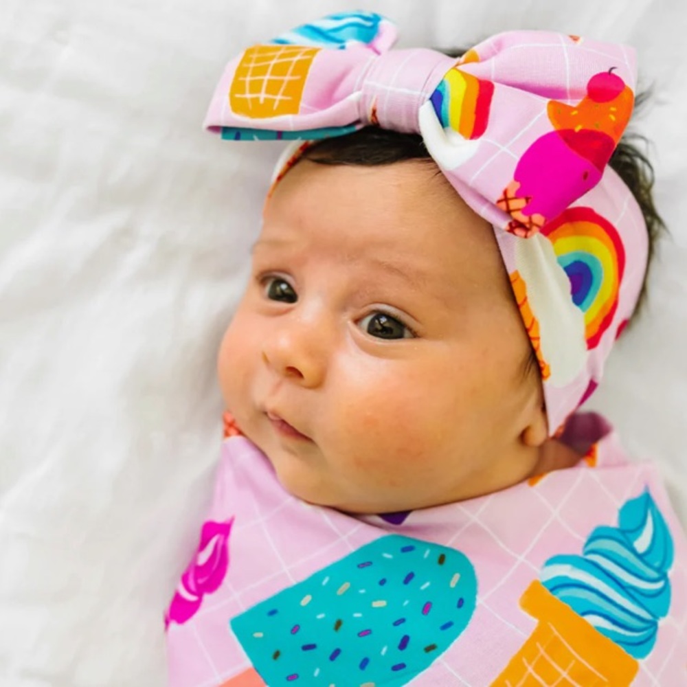 NWT Little Sleepies Pink Rainbow Sprinkles Luxe Bow Headband - Picture 2 of 3